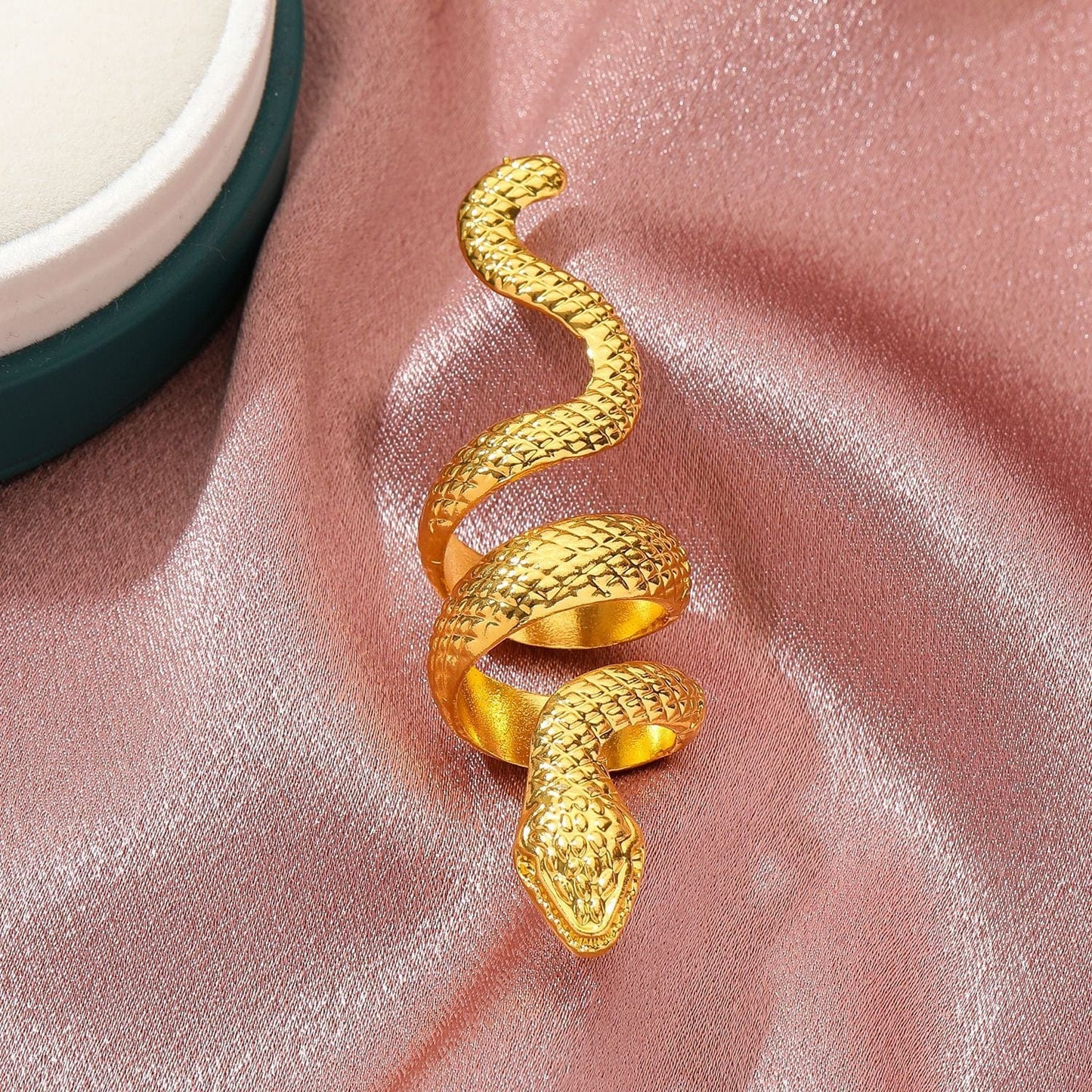 Vintage Long Gold Snake Ring With Diamonds Adjustable Finger Jewelry Accessories
