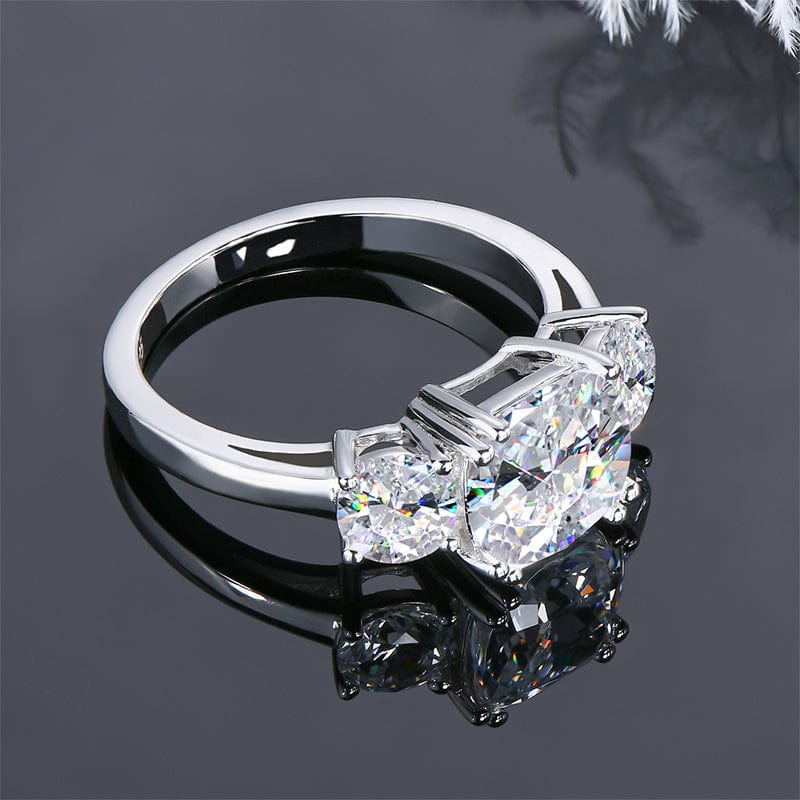 Three Stone Diamond Ring 925 Sterling Silver Ring Cushion Cut Lab Diamond