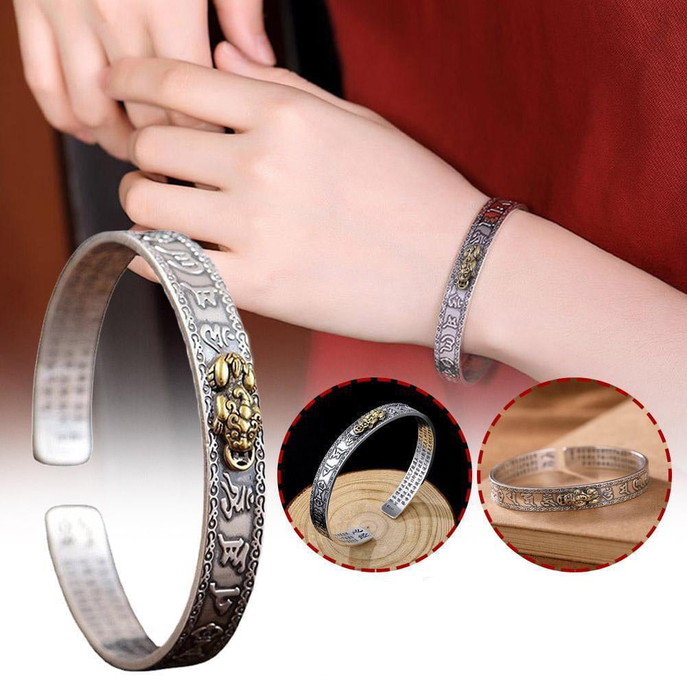 Antique Plated Feng Shui Pixiu Open Bangle Bracelet for Unisex Wristband Pixiu Wealth Good Luck