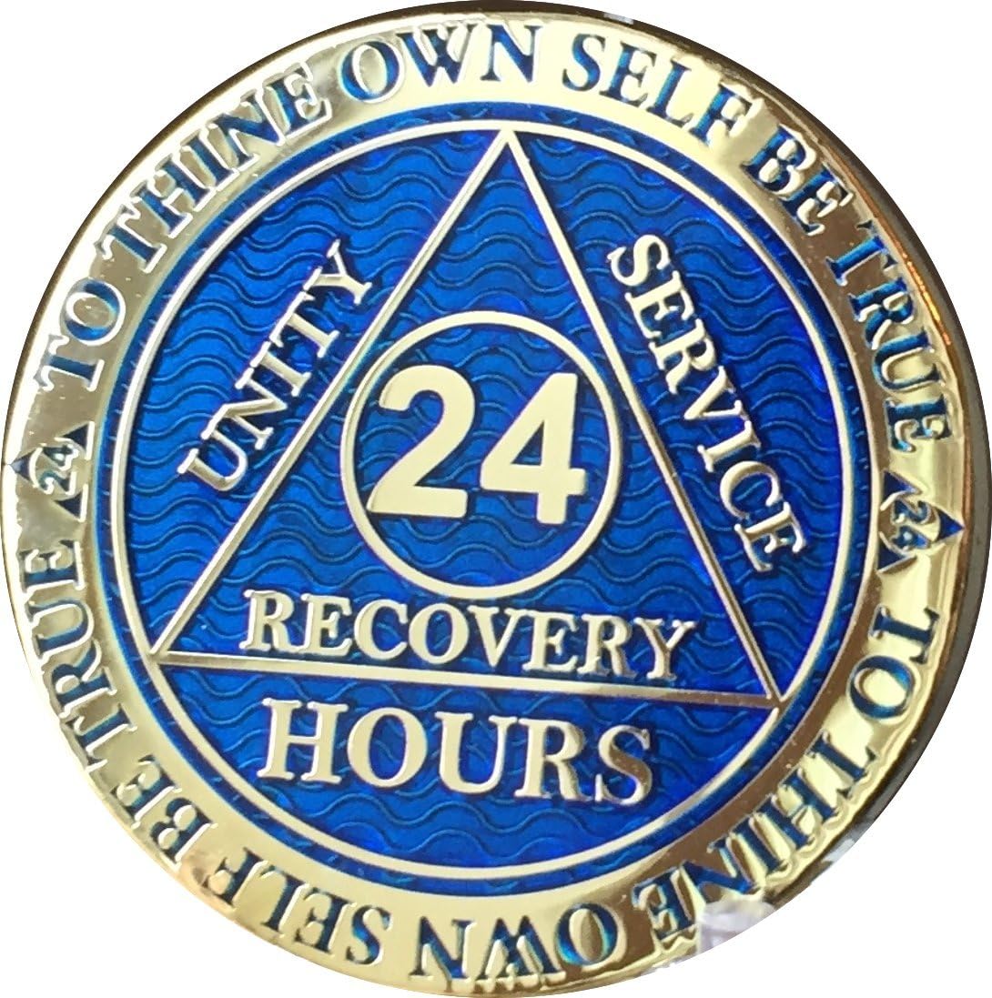 24 Hours AA Medallion coin, Reflex coin, Blue Gold, blue gold, blue and gold, blue and golden, aa coins, aa medallions, na medallions, recovery chips, na coins, narcotics anonymous medallions, alcoholics anonymous medallions,