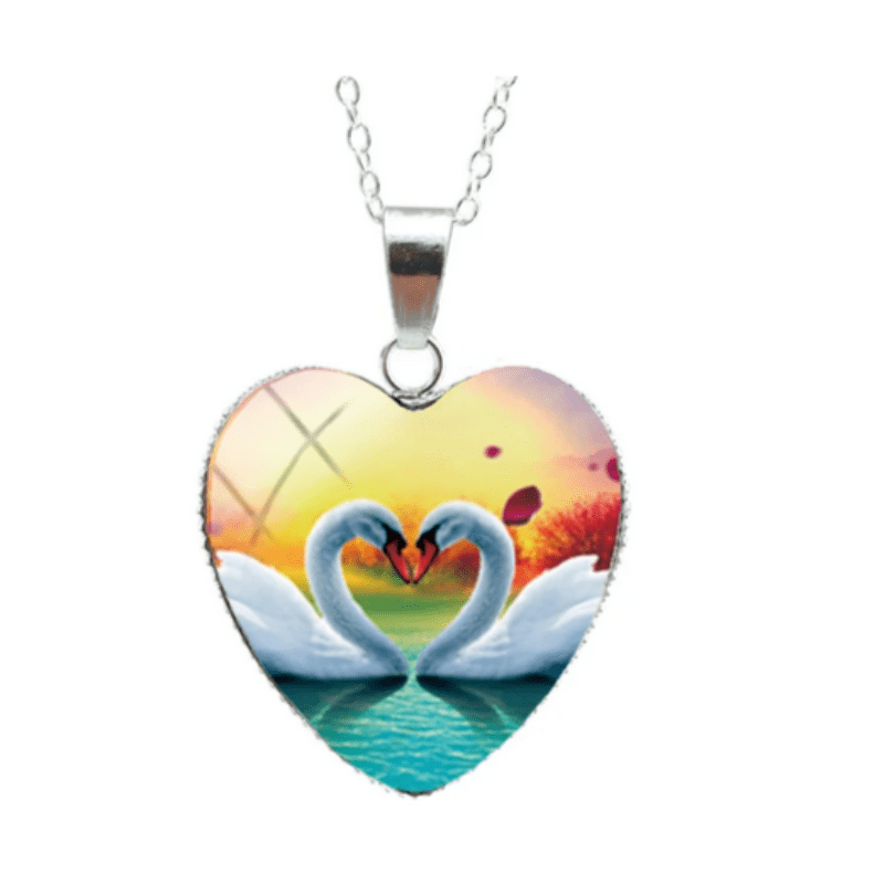 2017 Swan Heart Necklace - Swans Heart Pendant Love Bird Jewelry - Murano Glass Heart Necklace