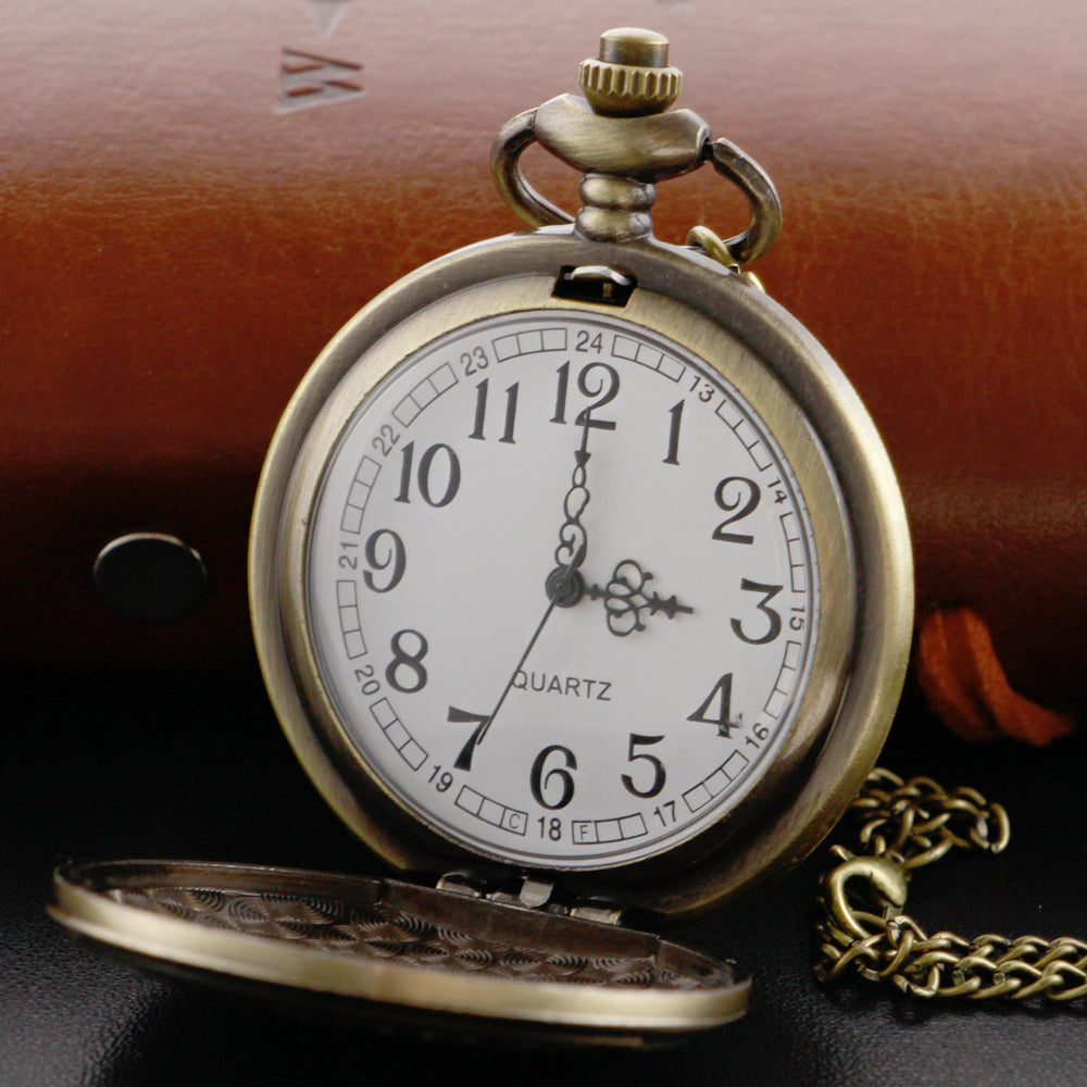 Bronze Mysterious Number Puzzle Quartz Pocket Watch – Retro Pendant Necklace Watch for Men & Women