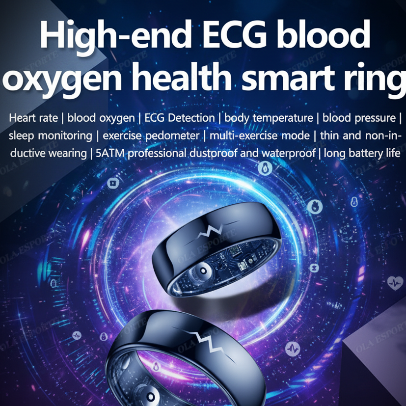 Smart Ring ECG, Heart Rate Monitor Ring, Blood Oxygen Tracker, Body Temperature Ring, Multi-Sport Smart Ring, 3ATM Waterproof Ring, Health Monitoring Ring, Fitness Smart Ring, Wearable ECG Ring, 2025 Smart Ring
