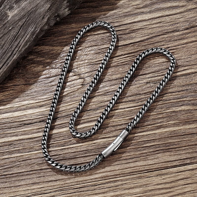 Vintage Oxidized Cool Sterling Cuban Link Chain Necklace Stainless Steel Punk Rock Antique