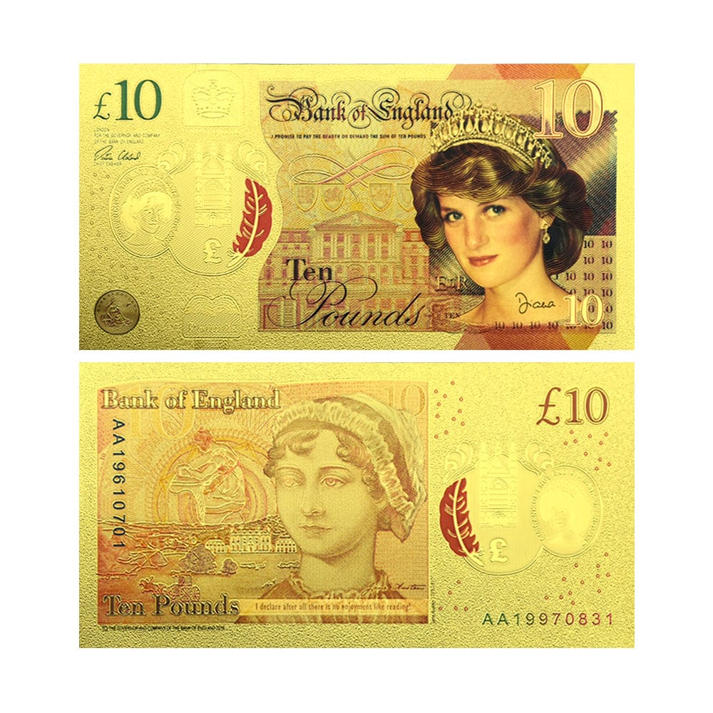 10 Pounds Bill,
Diana Bill,
Spencer Bill,
Colorful Bill,
Gold Banknotes,
Circulation Bill,
Royal Gold
Banknotes Fans,