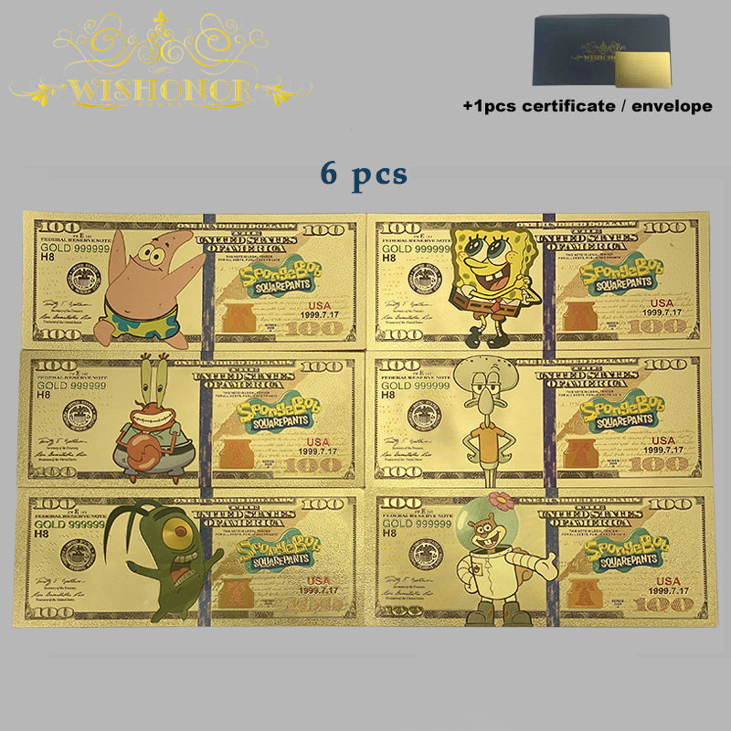 spongebob banknotes, spongebob gold banknote, cartoon collectible money, spongebob collectible, 24k gold banknote, spongebob gift, cartoon banknote collection, spongebob souvenir, gold plated cartoon banknote, spongebob fan gift, animation collectible, spongebob novelty money, cartoon memorabilia, spongebob collector item, cartoon gold banknote