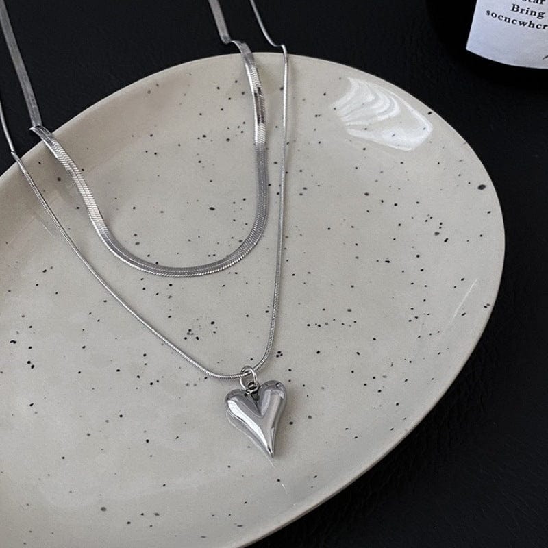 Double Layered Love Heart charms for necklace: Simple Neck Chain