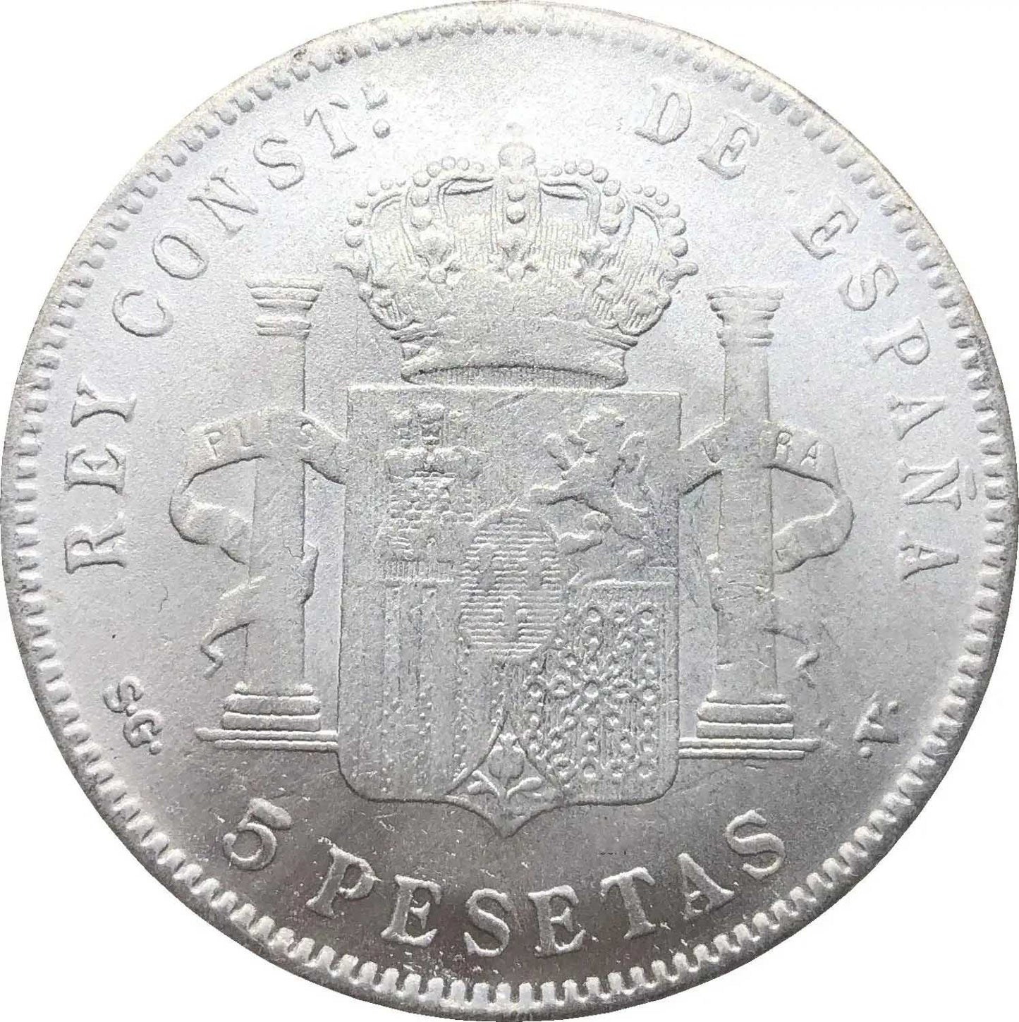 Spain 1899 S 5 Pesetas Alfonso XIII 3rd portrait RE Y CONST L DE ESPANA Coin