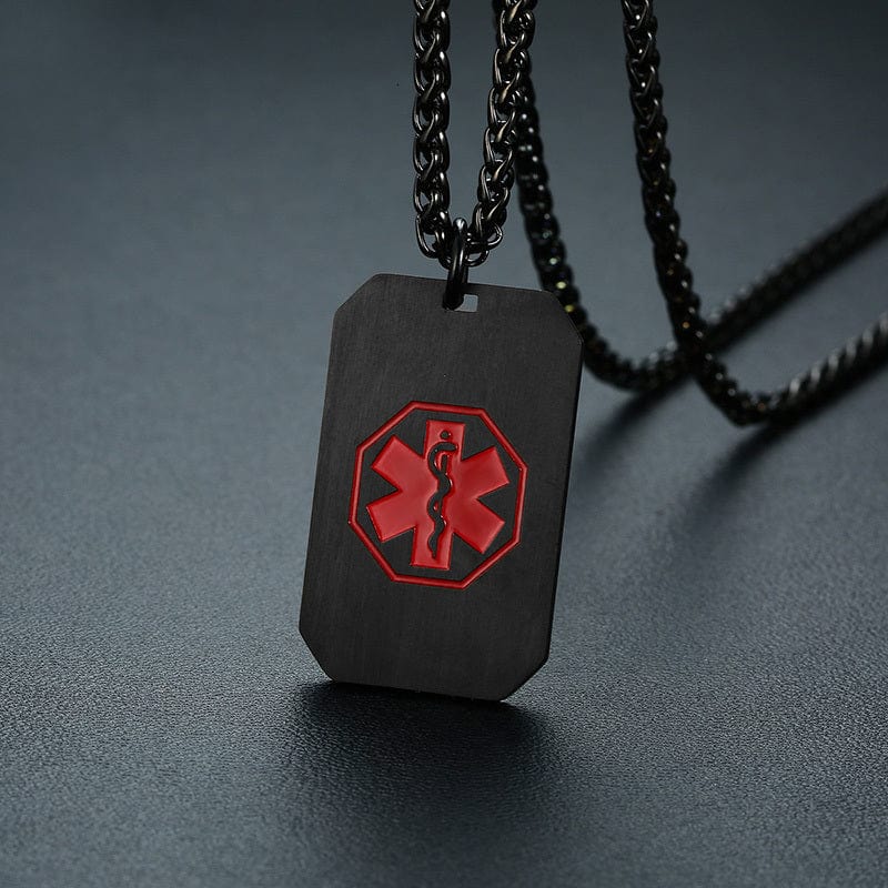 Medic Alert Necklace - Engraved Stainless Steel Dog Tag for Diabetes Emergency