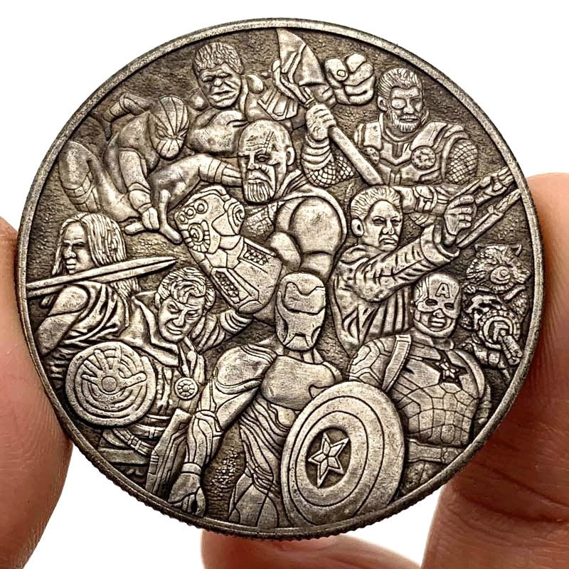 superhero coin, commemorative medal coin, retro character coin, collectible medal coin, movie souvenir coin, decorative collectible coin, superhero collectible, silver print coin, color printed coin, fan collectible coin, round medal souvenir, movie themed coin, collector medal coin, souvenir collectible coin, retro collectible coin
