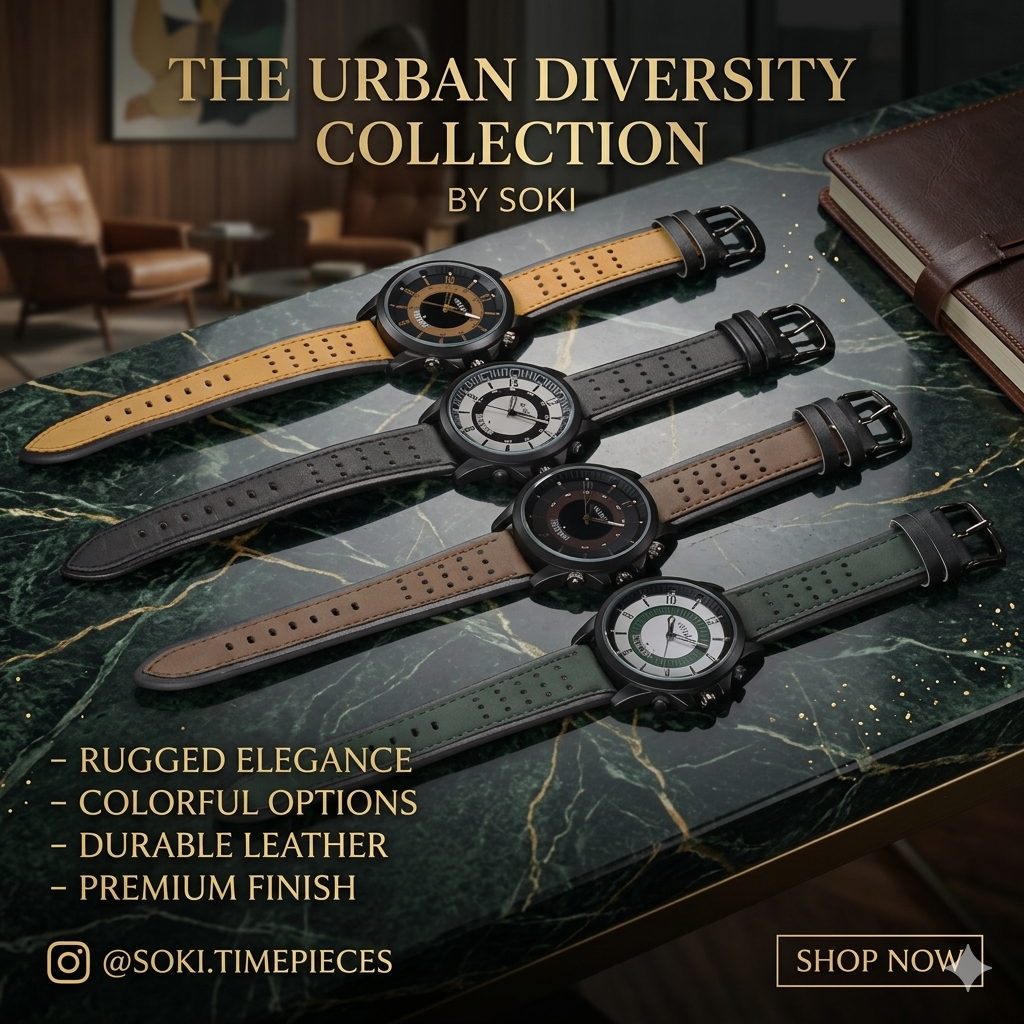 5 Pcs Men’s Leather Military Watch Set – Sport Fashion Quartz Watches with Calendar Date