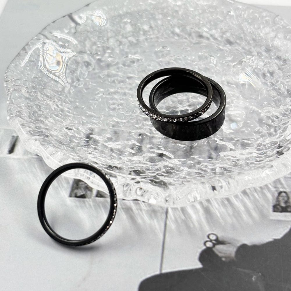 Black Ring Plated - Stacking Ring for Oura Ring - Non Tarnish Cubic Zirconia Promise Wedding Rings