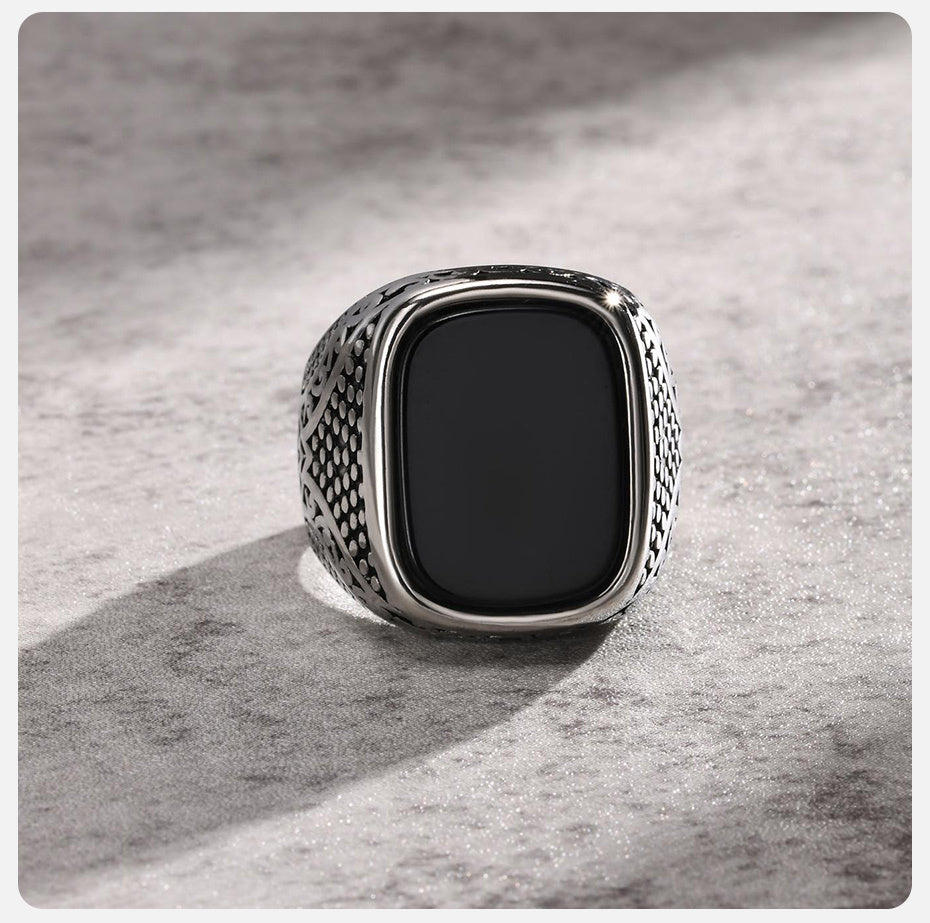 Vnox Punk Onyx Ring for Men – Stainless Steel Signet Rock Style Fashion Jewelry Gift