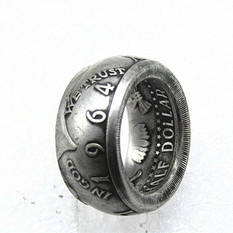 half dollar ring, half dollar coin ring, liberty half dollar ring, walking liberty half dollar ring, kennedy coin ring,  silver ring, silver rings for women, claddagh rings, ladies silver rings, gold ring, gold rings for women, gold rings for men, silver male rings,
