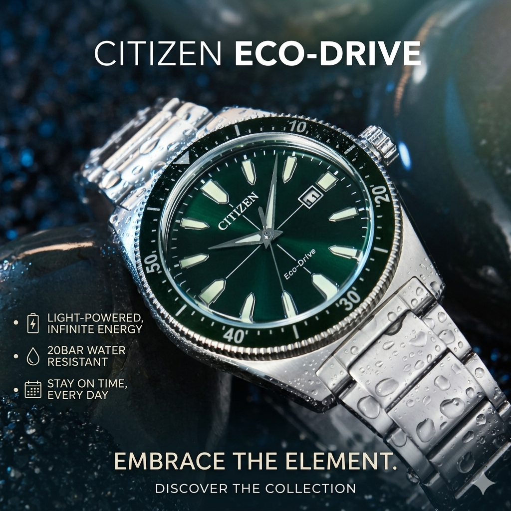 Original Citizn Eco-Drive Watch Luminous Green Water Ghost Luxury