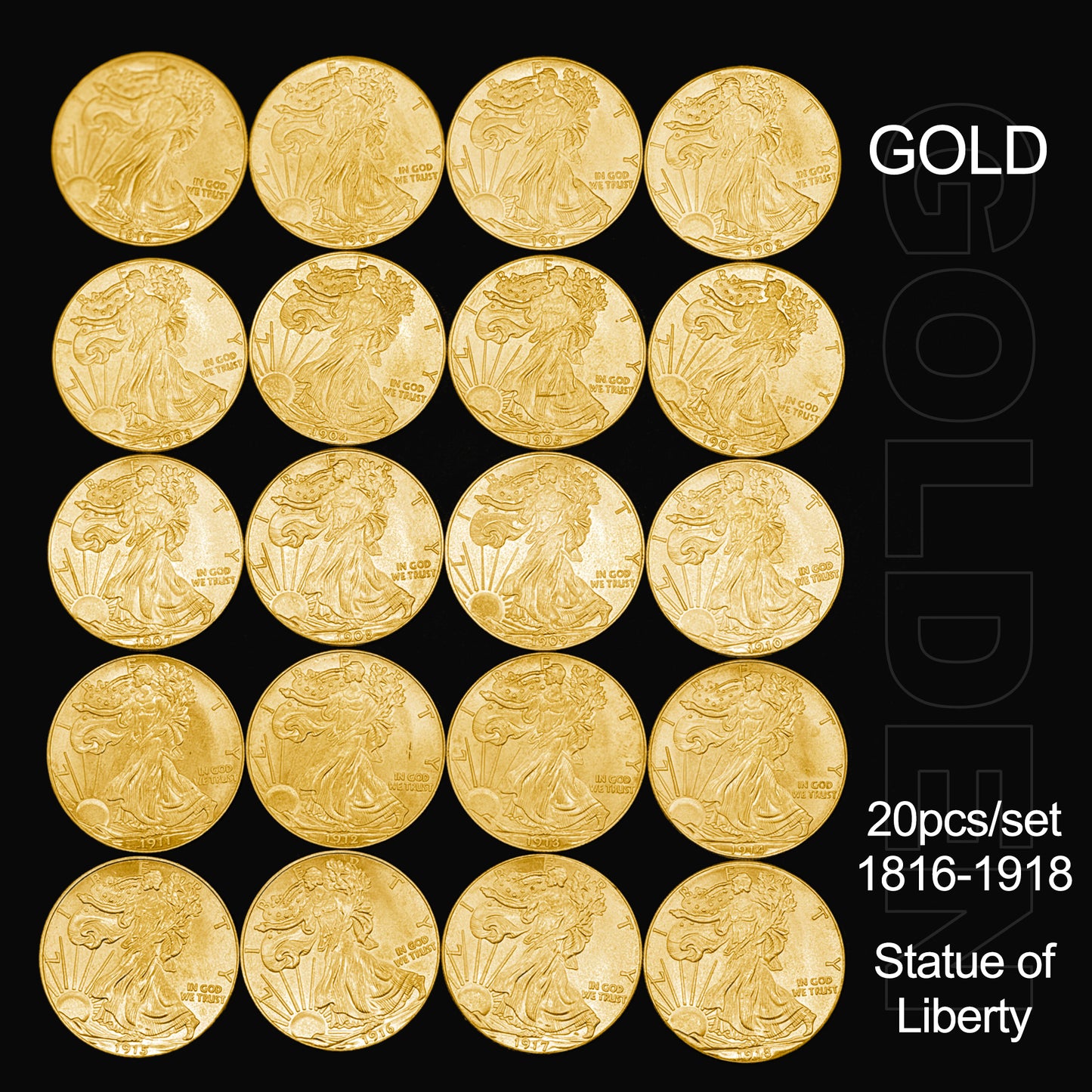 60PCS US Statue of Liberty Replica Coin Collection Set (1816-1918) – Silver, Antique & Gold Eagle Commemorative Coins