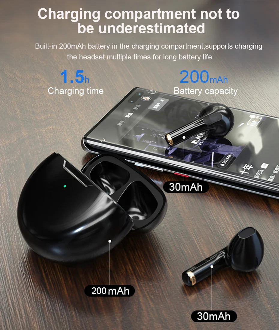 Pro 6 TWS Wireless Bluetooth Earphones (15 PCS) – Sports Headphones with Mic for iPhone & Xiaomi, HiFi Sound & Long Battery Life