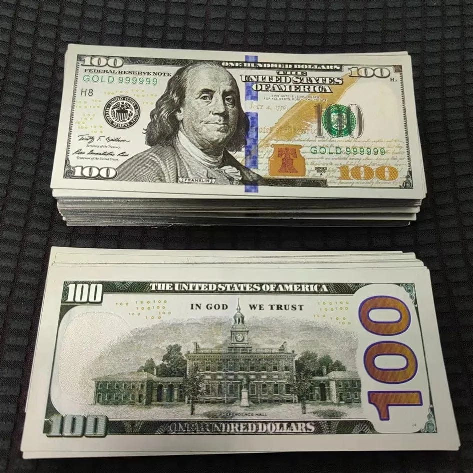 100 x $100 Dollar Bills – 24K Gold Foil Fake Money Banknotes (100 Pcs Set)