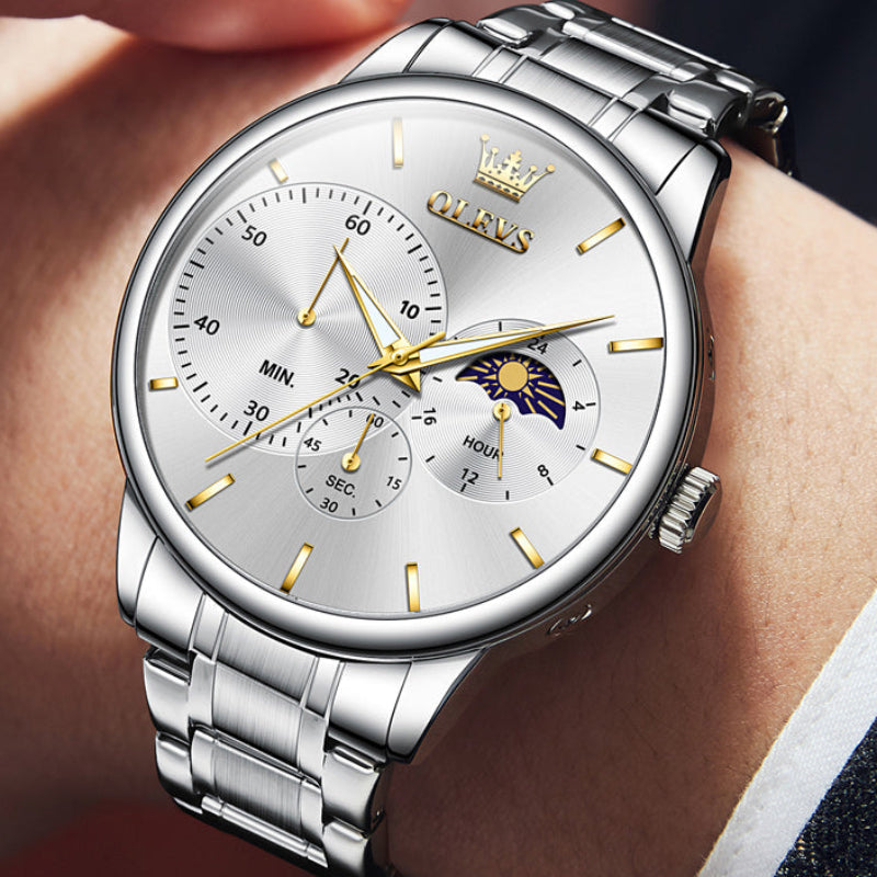 olevs watch, olevs men watch, olevs quartz watch, olevs moon phase watch, quartz watch for men, waterproof men watch, stainless steel watch men, luminous men watch, luxury men wristwatch, casual men watch, moon phase watch men, original olevs watch, fashion men watch, elegant men watch, premium quartz wristwatch,