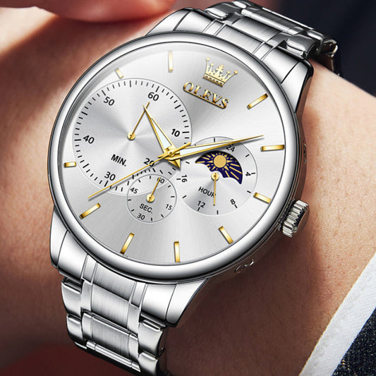 olevs watch, olevs men watch, olevs quartz watch, olevs moon phase watch, quartz watch for men, waterproof men watch, stainless steel watch men, luminous men watch, luxury men wristwatch, casual men watch, moon phase watch men, original olevs watch, fashion men watch, elegant men watch, premium quartz wristwatch,