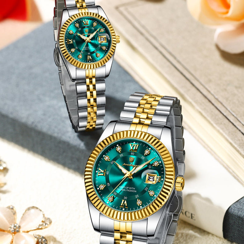 couple watches, luxury couple watch set, luminous watches, stainless steel watches, quartz couple watches, matching couple watches, gift for couples, him and her watches, elegant watches, luxury quartz watches