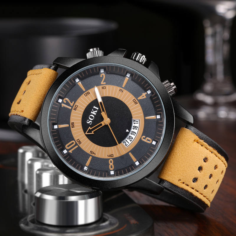 5 Pcs Men’s Leather Military Watch Set – Sport Fashion Quartz Watches with Calendar Date