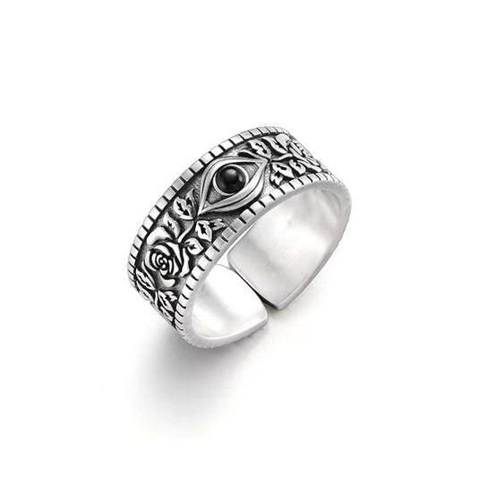 eye ring, flower ring, evil eye ring, flower engagement ring, floral engagement rings, rose ring, gold rose ring, eyeball ring, haldi jewellery, rose gold rose ring,
