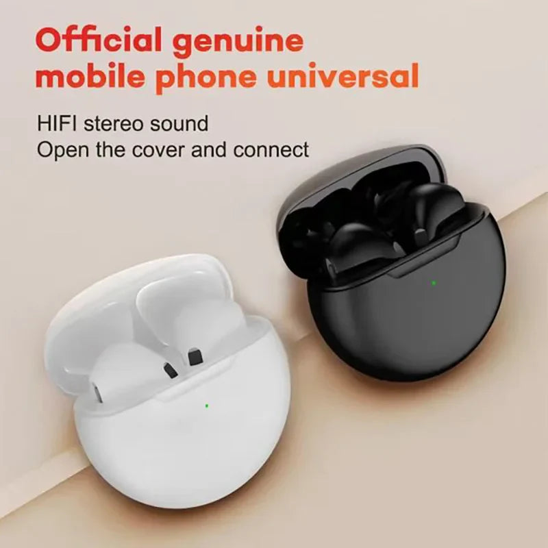 Pro 6 TWS Wireless Bluetooth Earphones (15 PCS) – Sports Headphones with Mic for iPhone & Xiaomi, HiFi Sound & Long Battery Life
